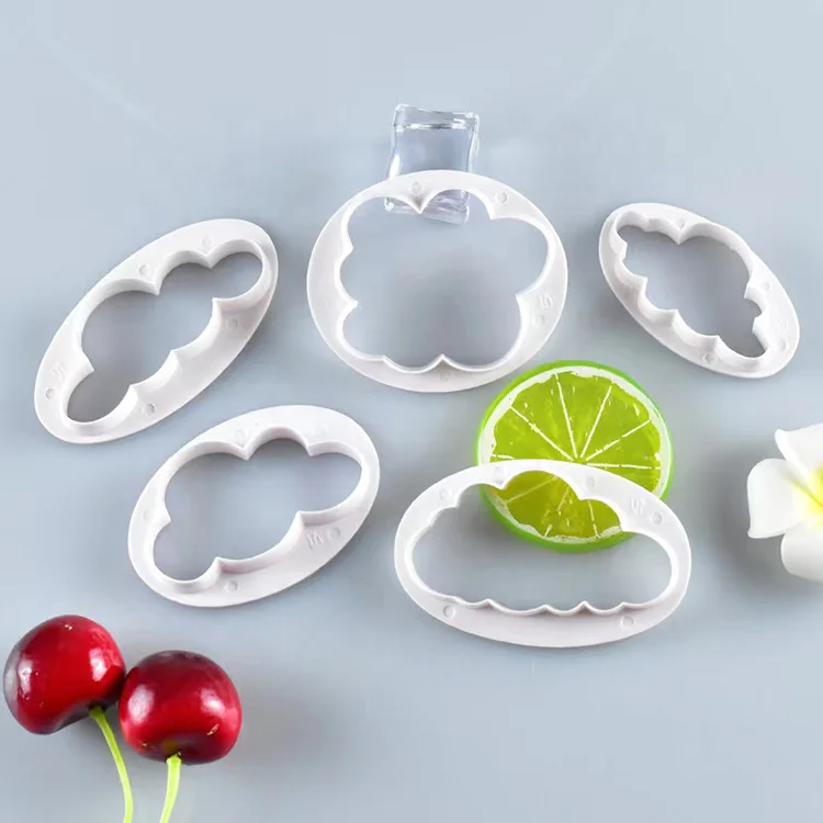 5Pcs Cloud Shape Plastic Cookie Cutter Fondant Embosser Cake Decorating Tools