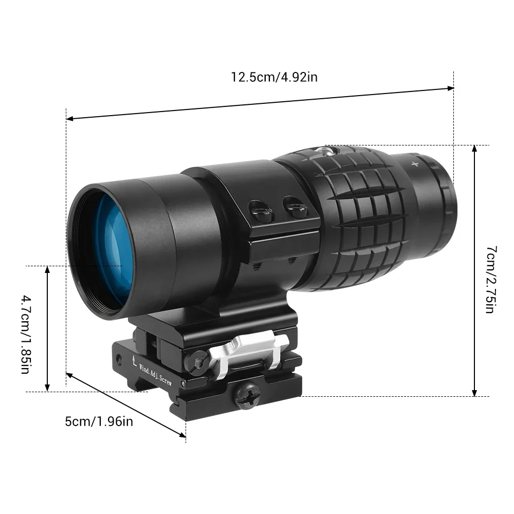 Optical 3X Magnifier Scope Sight with Quick Detach Mount Flip to Side Function Optics for Holographic Reflex Red Dot