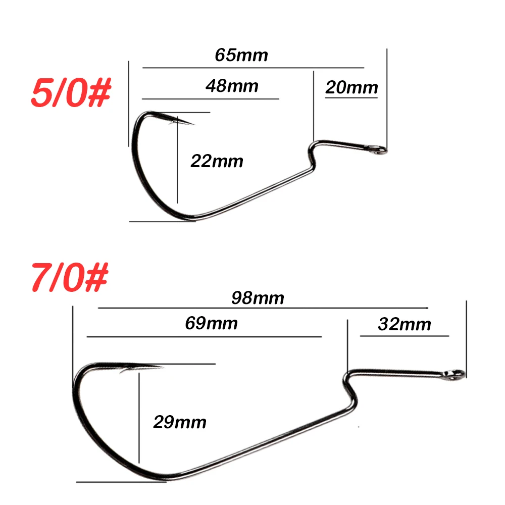 JOHNCOO 5/0 7/0 High Carbon Steel Wide Sharp Soft Worm Hook Jig Crank Offset Hooks For Soft Fishing Lures Bass Barbed Fishhook