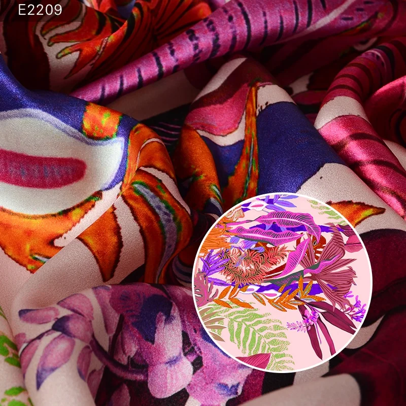 
E2208 natural duchess flower digital printed material textile manufacturing online pure silk satin fabric 