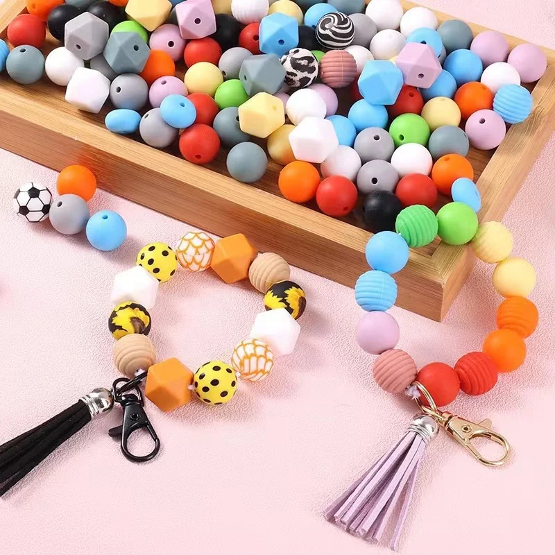 Wholesale color DIY jewelry making beads environmentally friendly silicone beads handmade keychains with beads