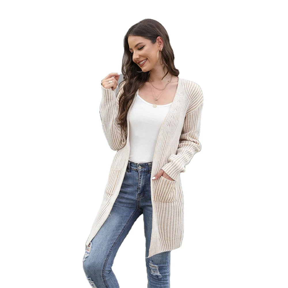 Womens Casual Lightweight Long Sleeve Cute Solid Color Open Front Cardigan With Pockets