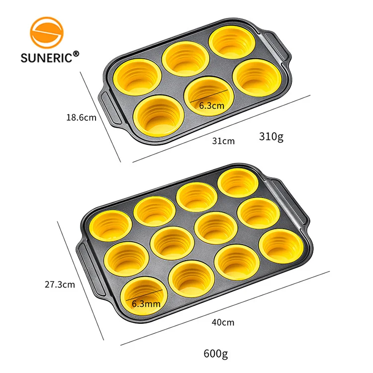 12 cup collapsible cupcake baking mold cake tin pan silicone muffin cups with metal reinforced frame