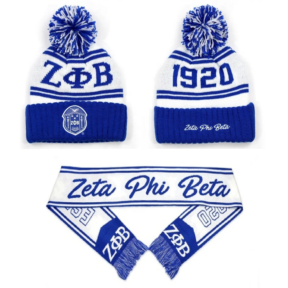Custom sigma gamma rho Knitted Winter Knit Scarf Beanie Set Fashion knitted winter foot ball scarves beanie hat