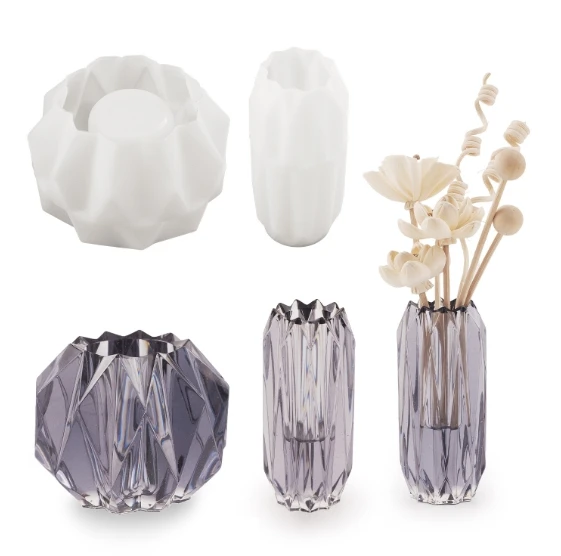 DIY 2 PCS Section Vase Silicone Resin Molds Bottle Shaped Box jar Epoxy Silicone Casting Molds for Dried Flower Vase Ornamet