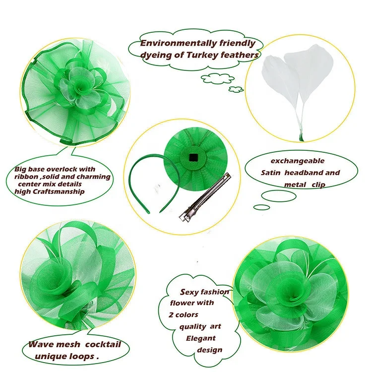 Fashion Green Big Base Flower Fascinators Headband Aliceband Hat Weddings Ladies Festival Headband