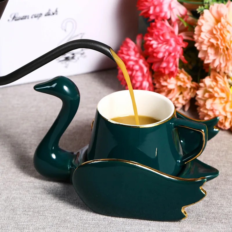 Custom Gift Box Set Wholesale Swan Shape Multicolor Holiday Gift Ceramic Coffee Cup Mug