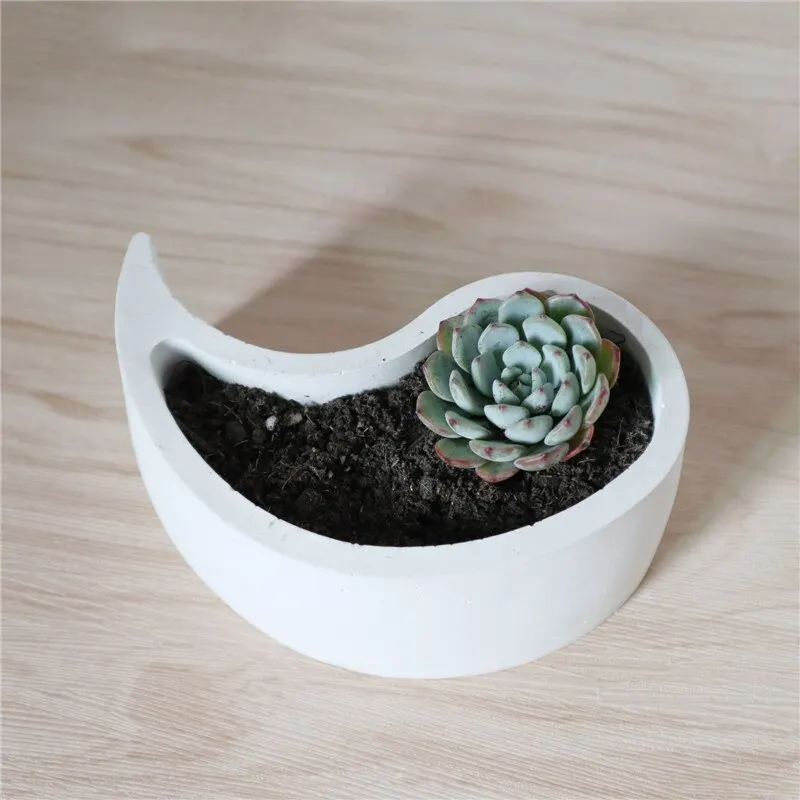 DIY Creative Tai Chi Shape Clay Cement Silicone Mold Succulent Plants Yin Yang Flower Pot Mould