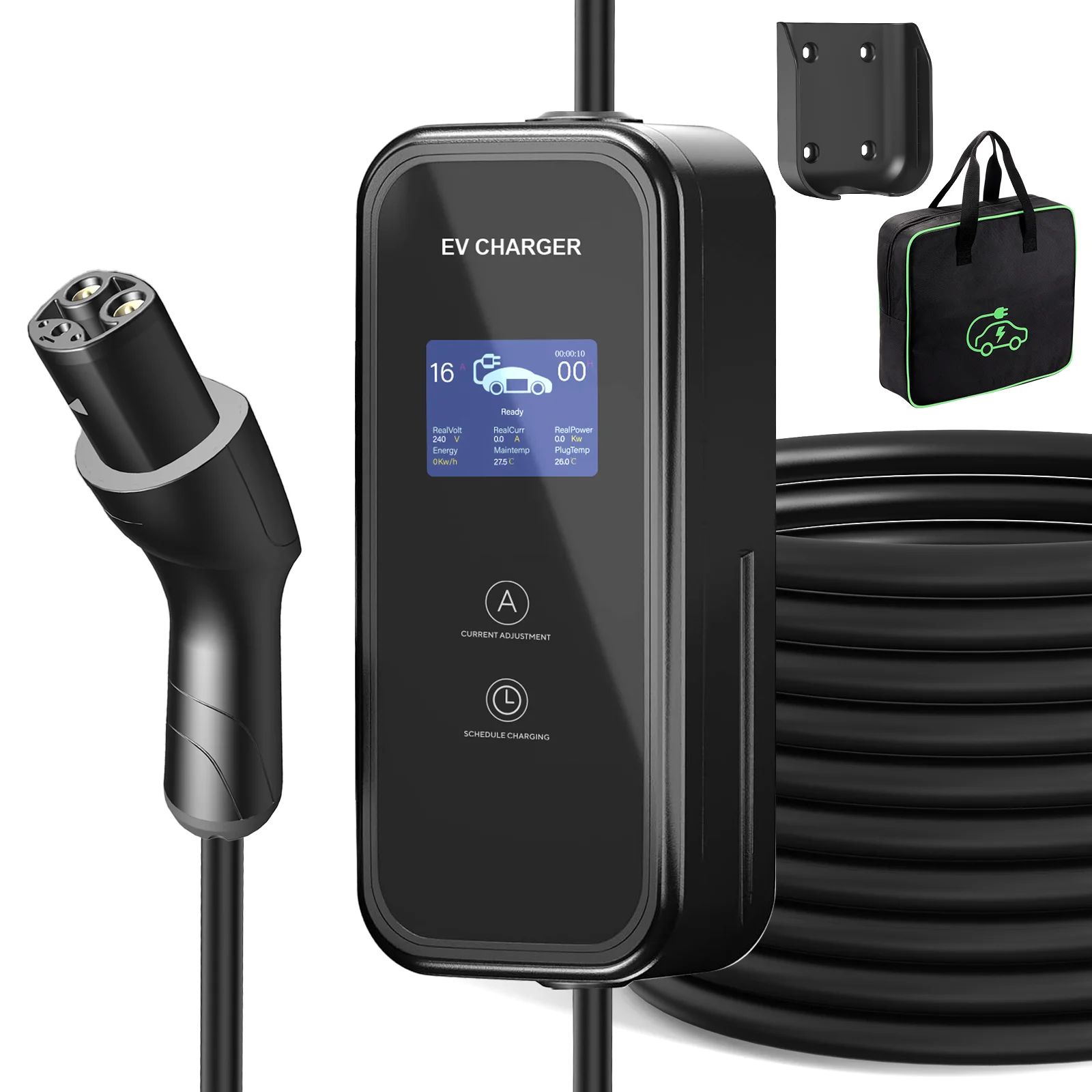 EV charger for tesla with Tuya  APP WIFI  bluetooth  16A  32A adjustable  Portable EV Charger with LCD Screen