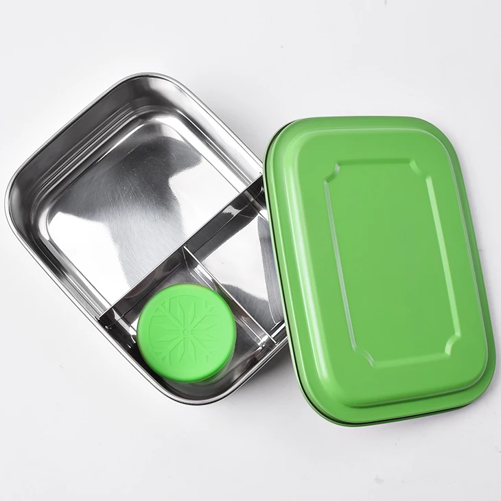 Eco friendly rectangular multi compartments leakproof 304 stainless steel metal prep meal container box lunch with lid