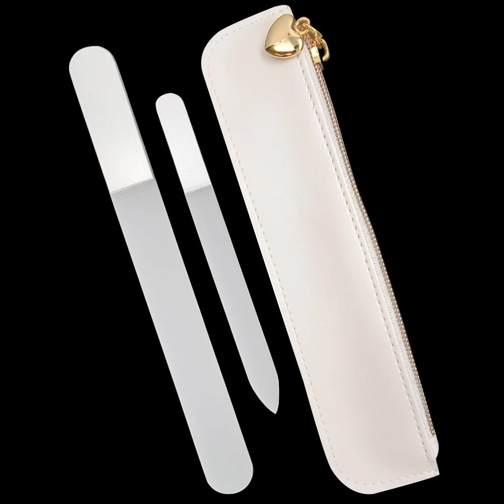 2 Piece Glass File Kit Best Selling Nail Files in Elegant White Pouch