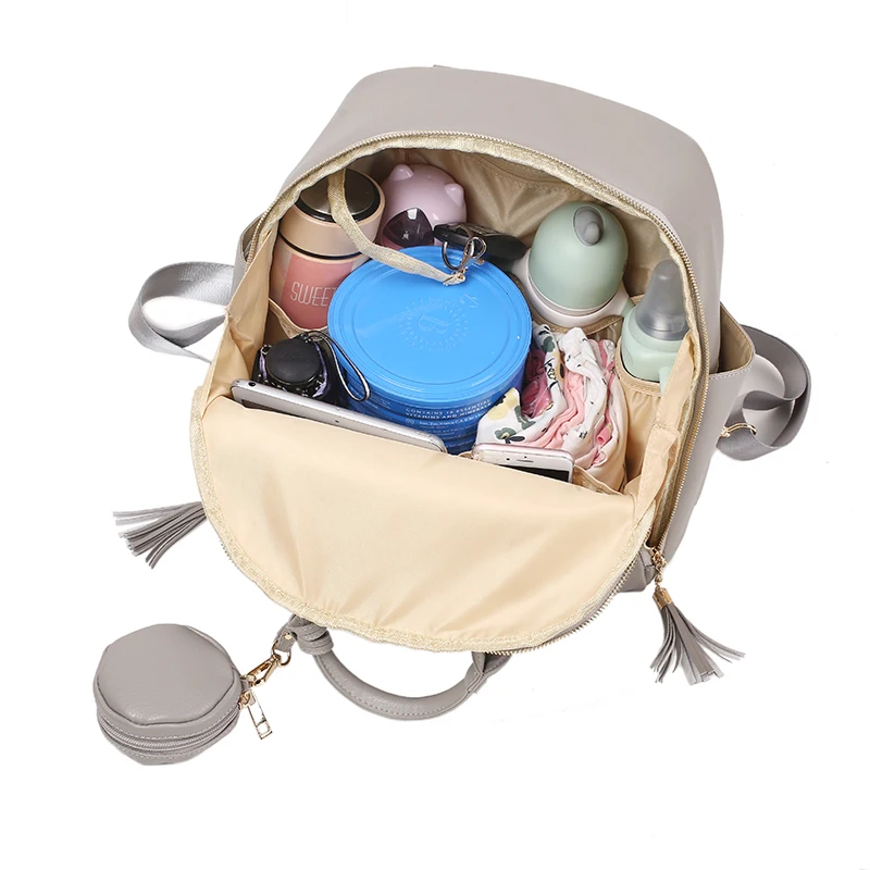 Faux leather top handle baby Travel diaper handbag, baby maternity nappy bag with changing pad and pracifier pouch