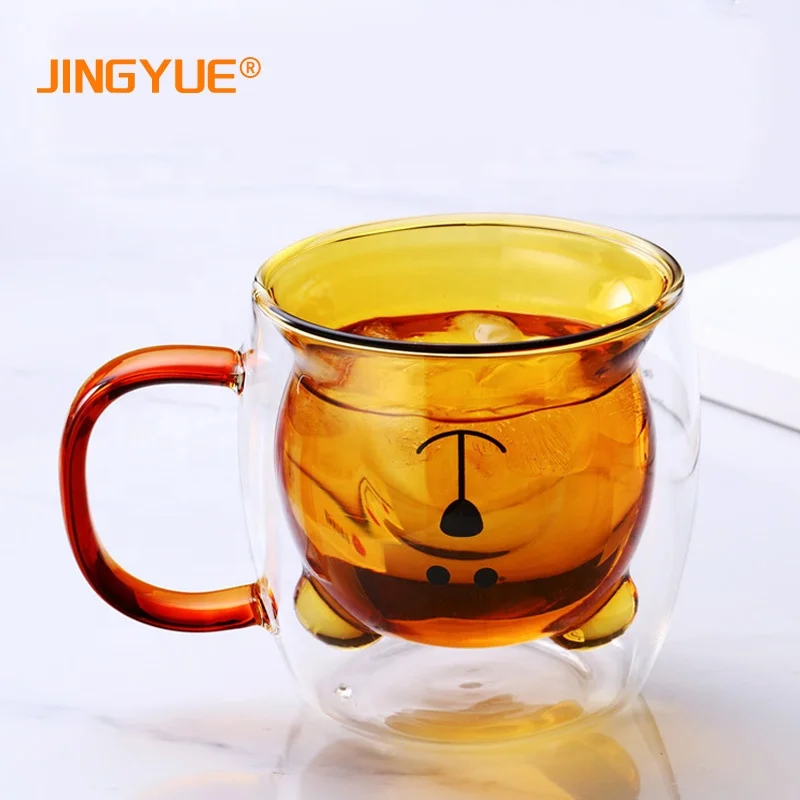 Кофейная чашка из боросиликатного стекла, милые кружки, кофейные бокалы с двойными стенками, Термоизолированный медведь, стеклянная чашка для эспрессо для офиса, подарок на день рождения