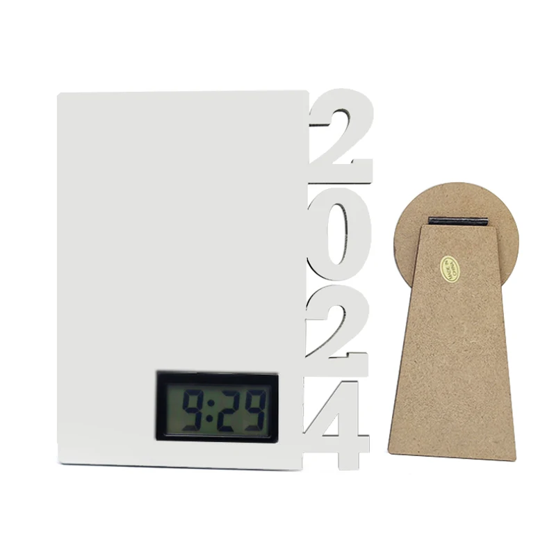 Sublimation Blanks 2024  New Year Gift MDF Frame With Clock Party Decor Photo Frame Customized 2024 Year Frame