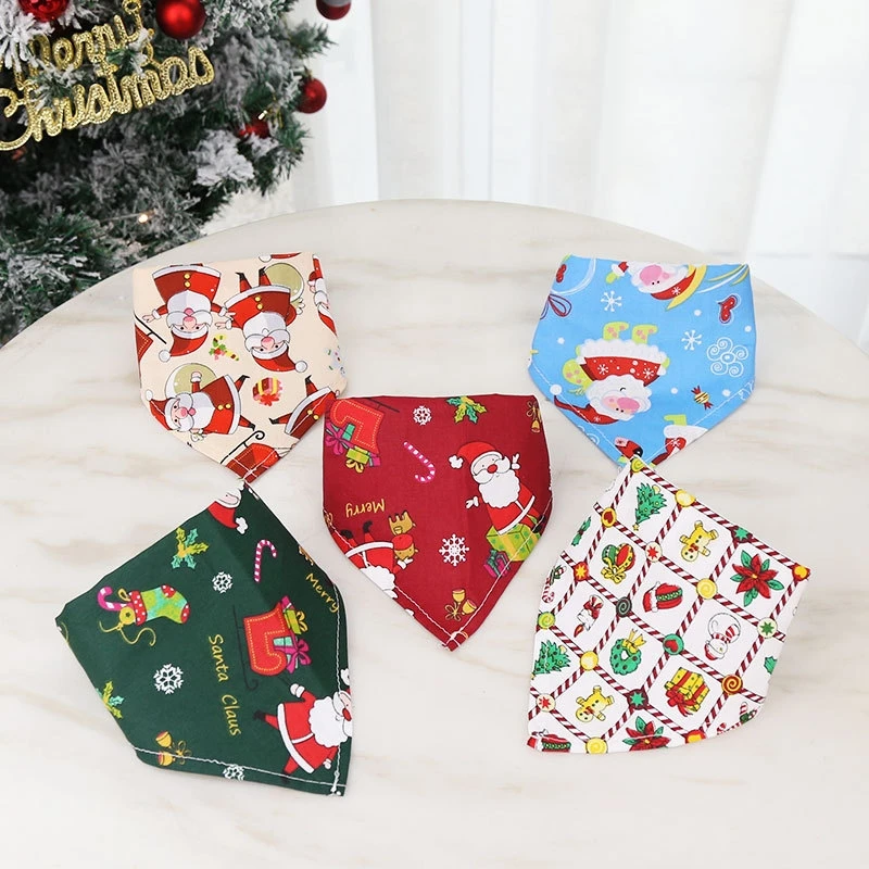 Pet Triangle Scarf Bibs Christmas Dog Soft Breathable Christmas Element Patterns Bandana