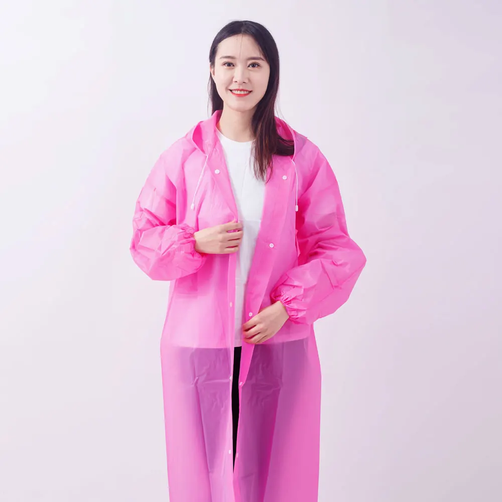 Pink Long PEVA Reusable Adult Raincoat Eco-Friendly Waterproof Raincoat