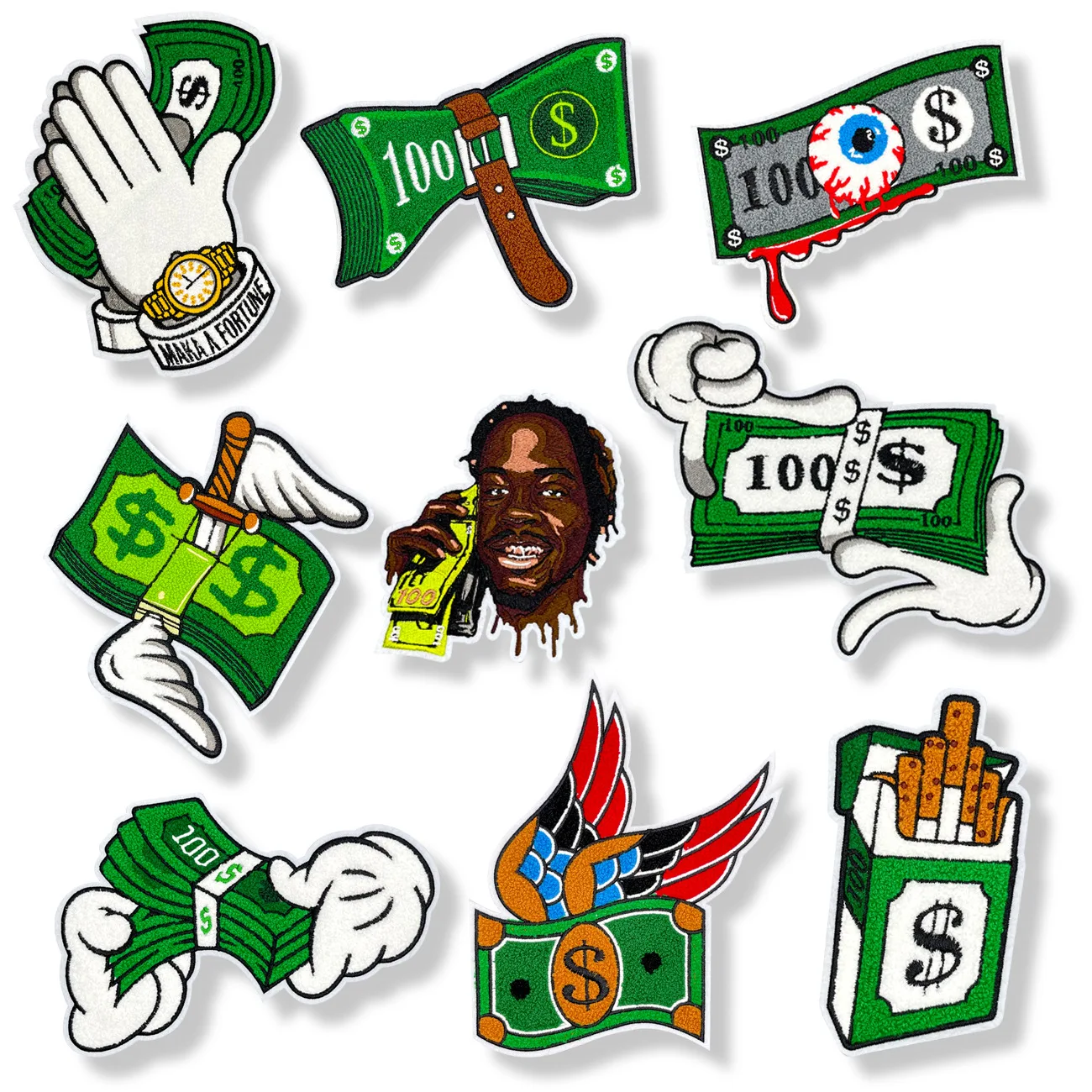 Wholesale Chenille Patches and Embroidery Patch for Clothing Hot Fix Small US Dollars Design Eye Ball Sewing Patches