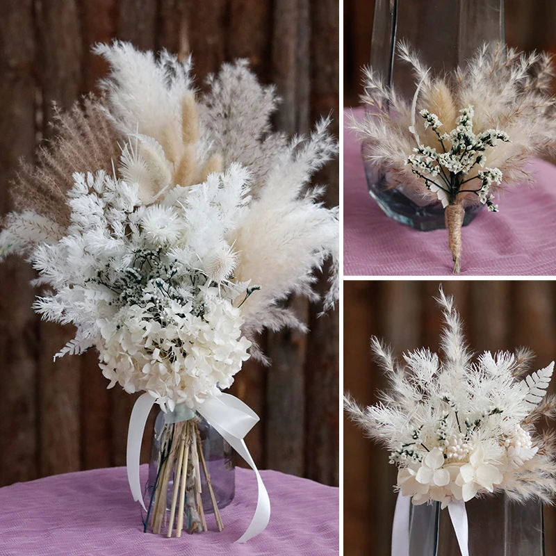 CH-064 Brand New mini dried flower Wrist Flower Corsage Dried Flower Bridal Bouquet mixed Set combination For Wedding Home Decor