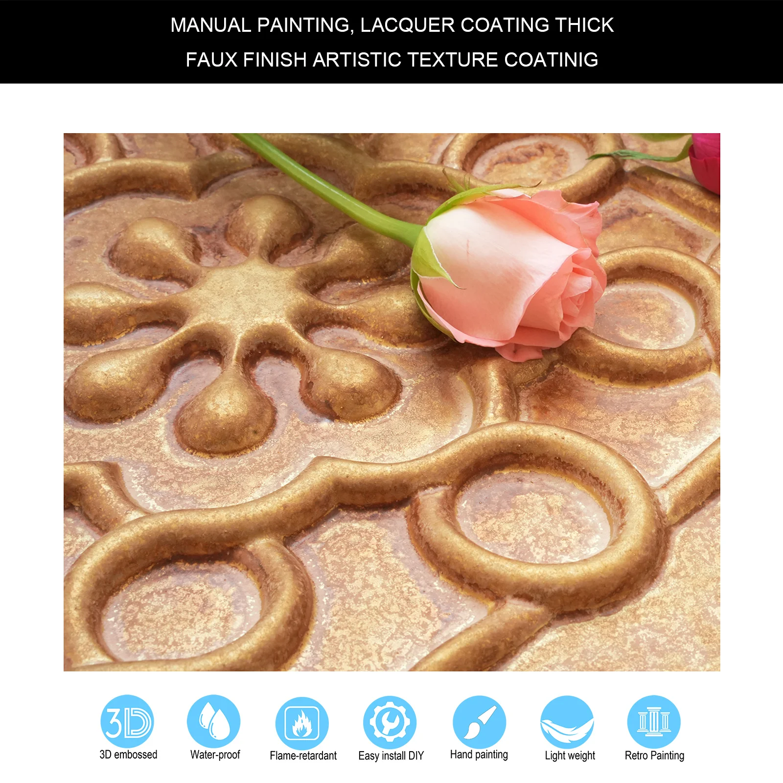 Artistic 3D Ceiling Tile Faux Tin Glue up/Drop in Easy to Install PVC Panels PL09 Vintage brown gold