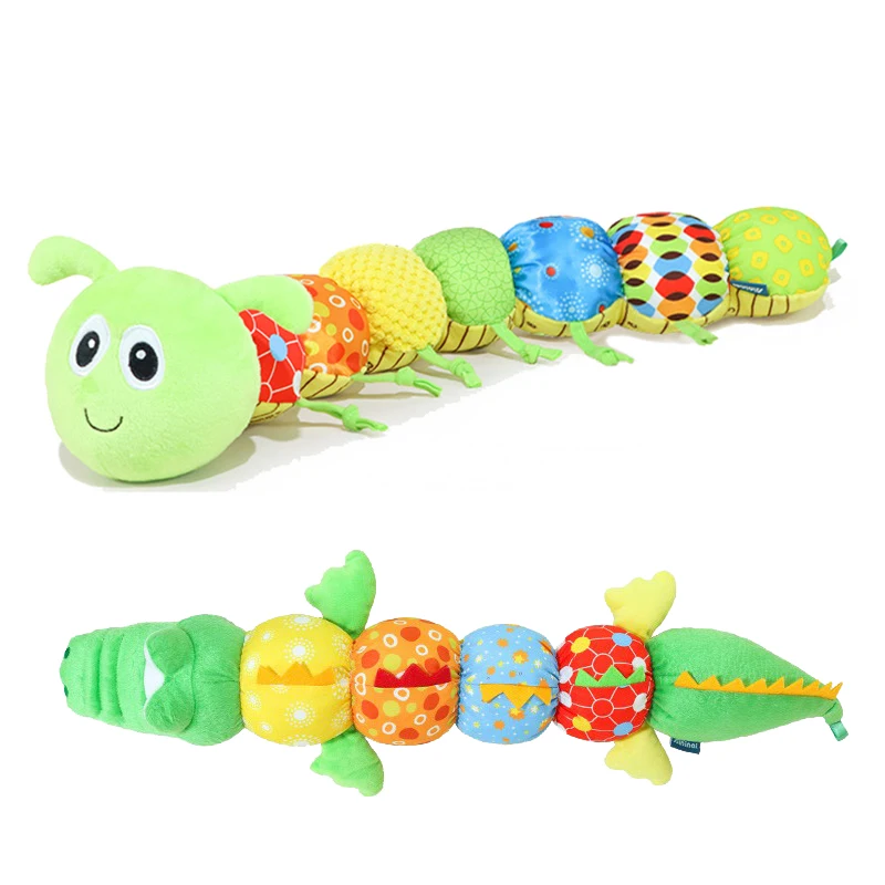 Multi functional green caterpillar and crocodile with size plush animal rattle toys for baby  N077