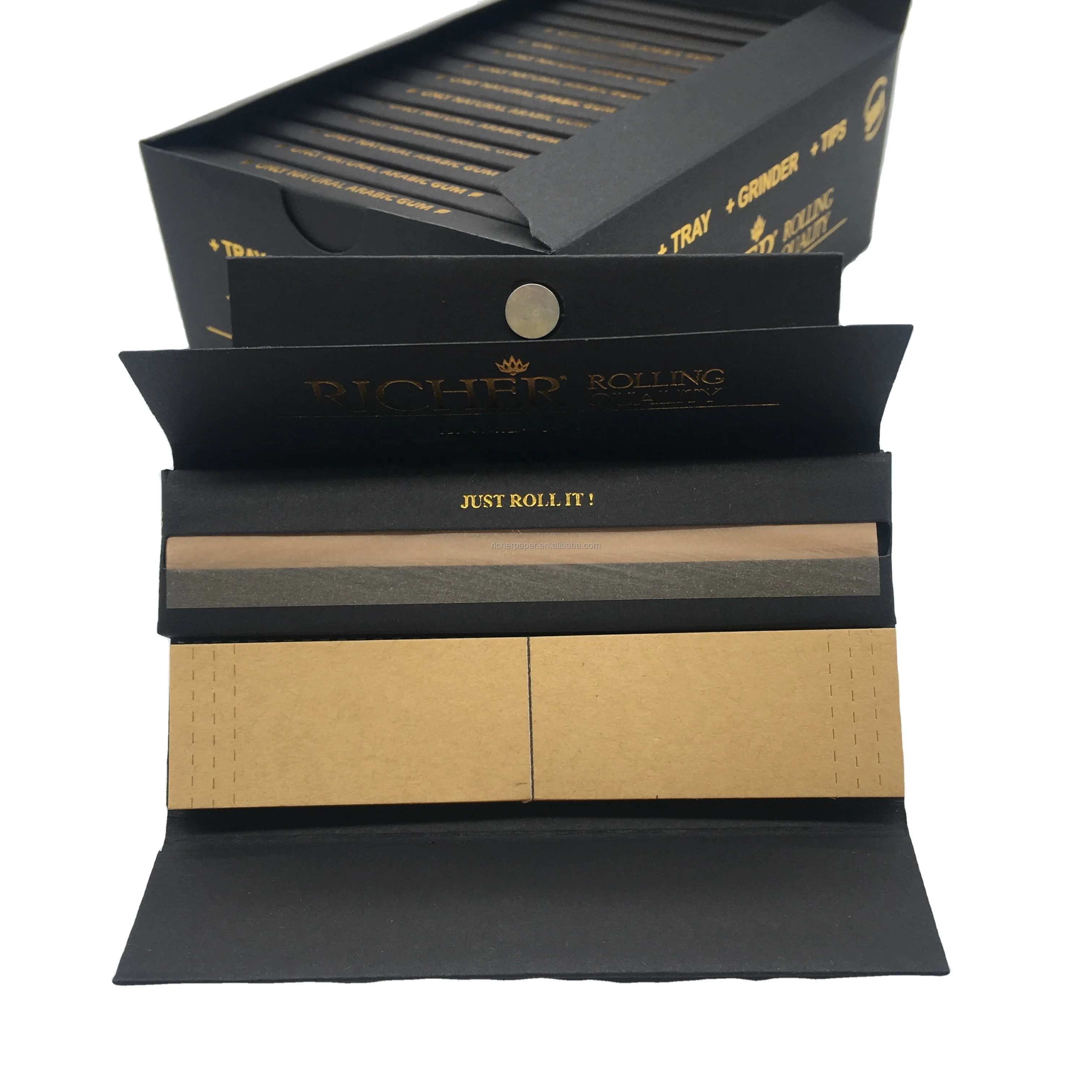 Reusable 3 in 1  smoking kit custom all in one rolling paper with tray ,filter tips ,grinder