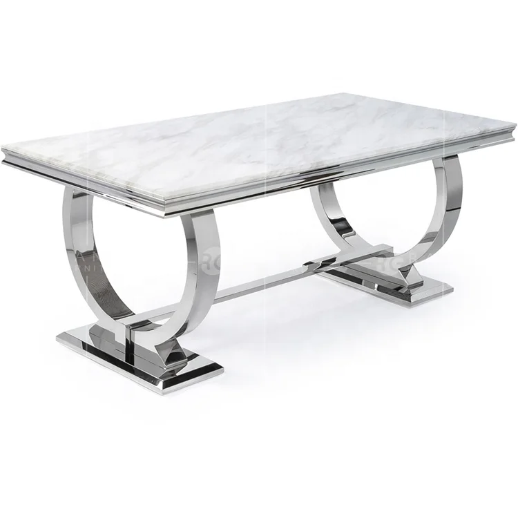 Grey marble top 180cm dining table luxury design polished stainless steel process table with factory price