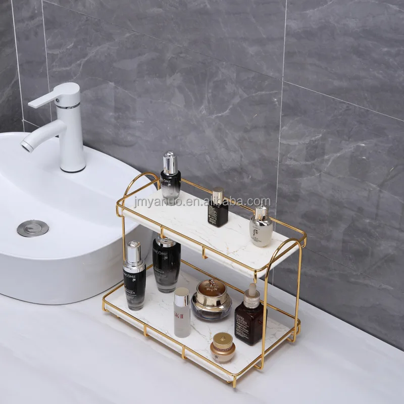 Bathroom Rectangle Rack 2 Tier Desktop Cosmetics Skin Care Products Shelf Makeup Brush Storage Box Display