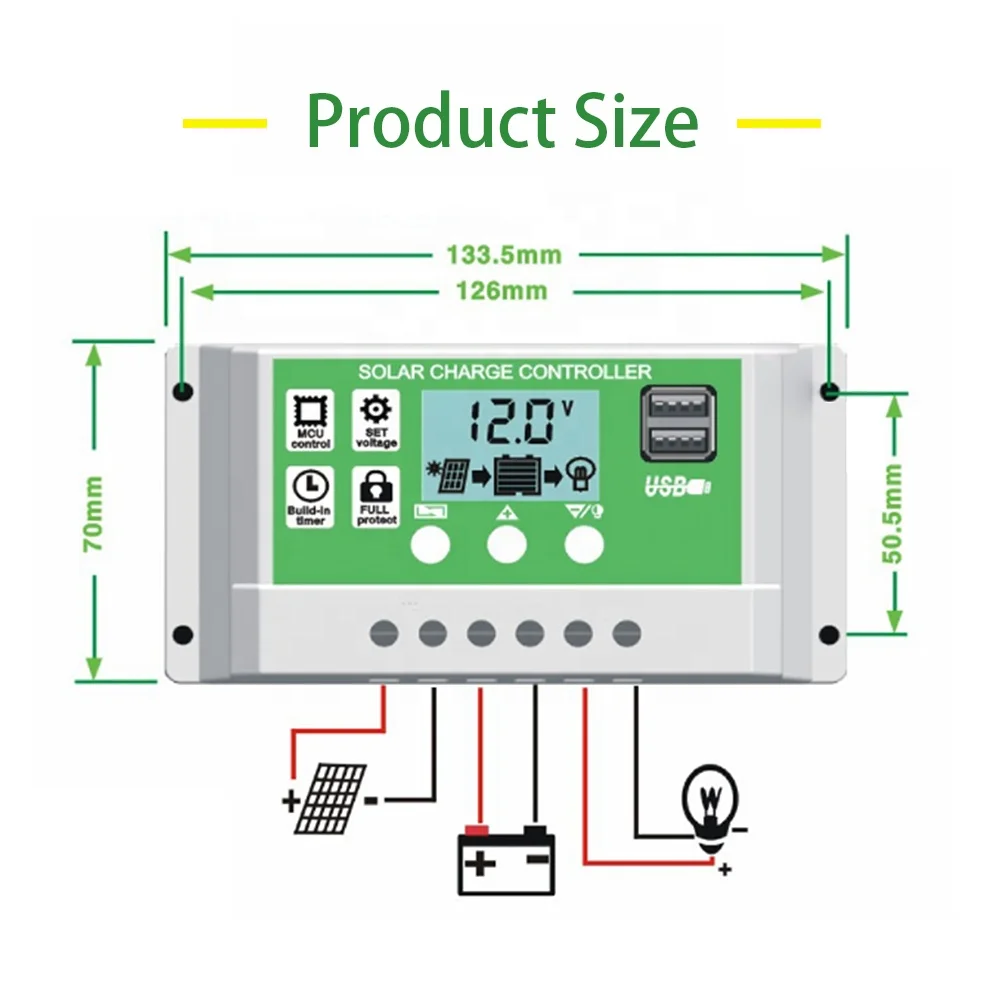 FRV002 20A Solar Charger Controller Two USB Battery Charger 12V/24V PWM solar battery panel controller
