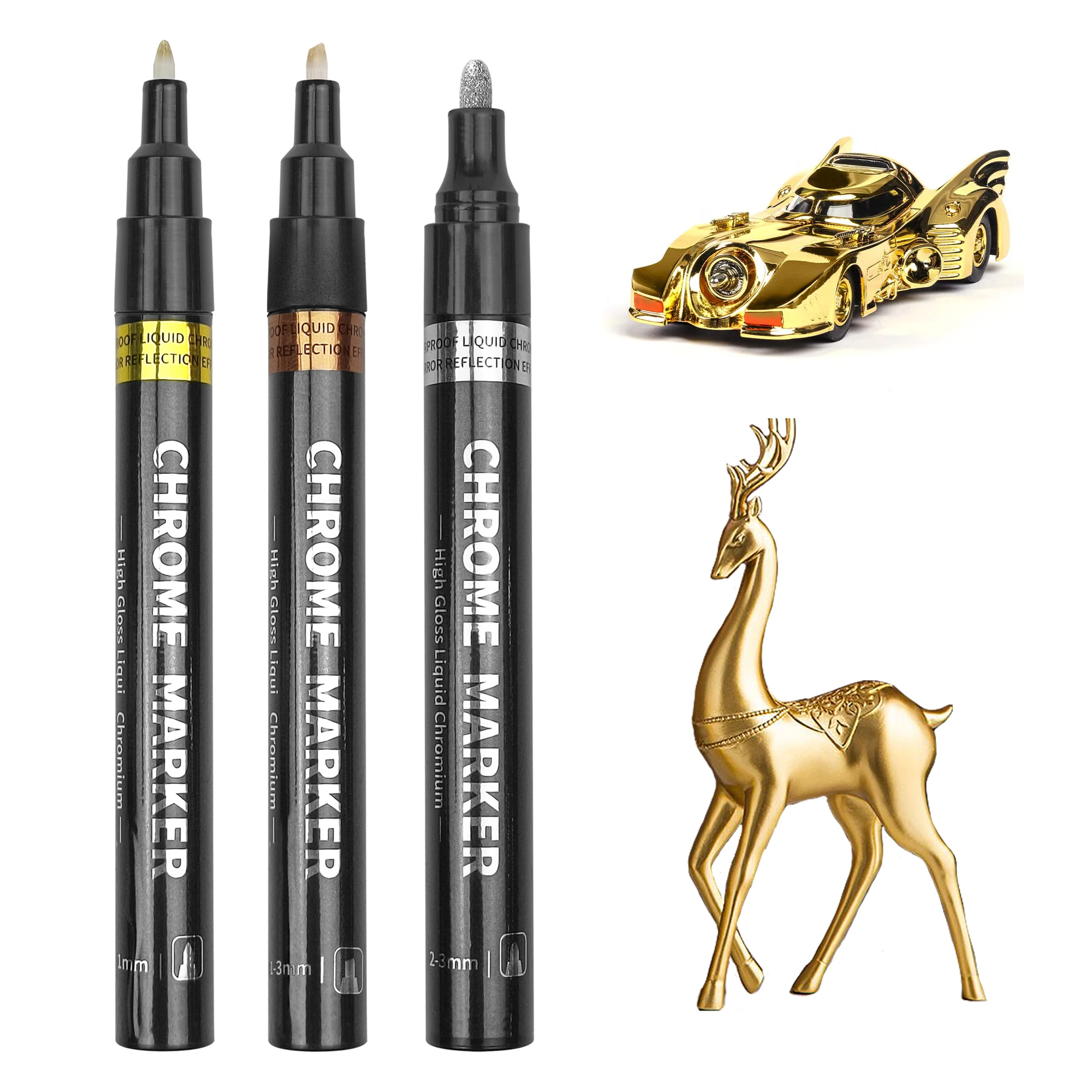 3 Colorful Chrome Plated Mirror Marker DIY Reflective Paint Marker Permanent Gold Silver Marker Retouching Model Painting