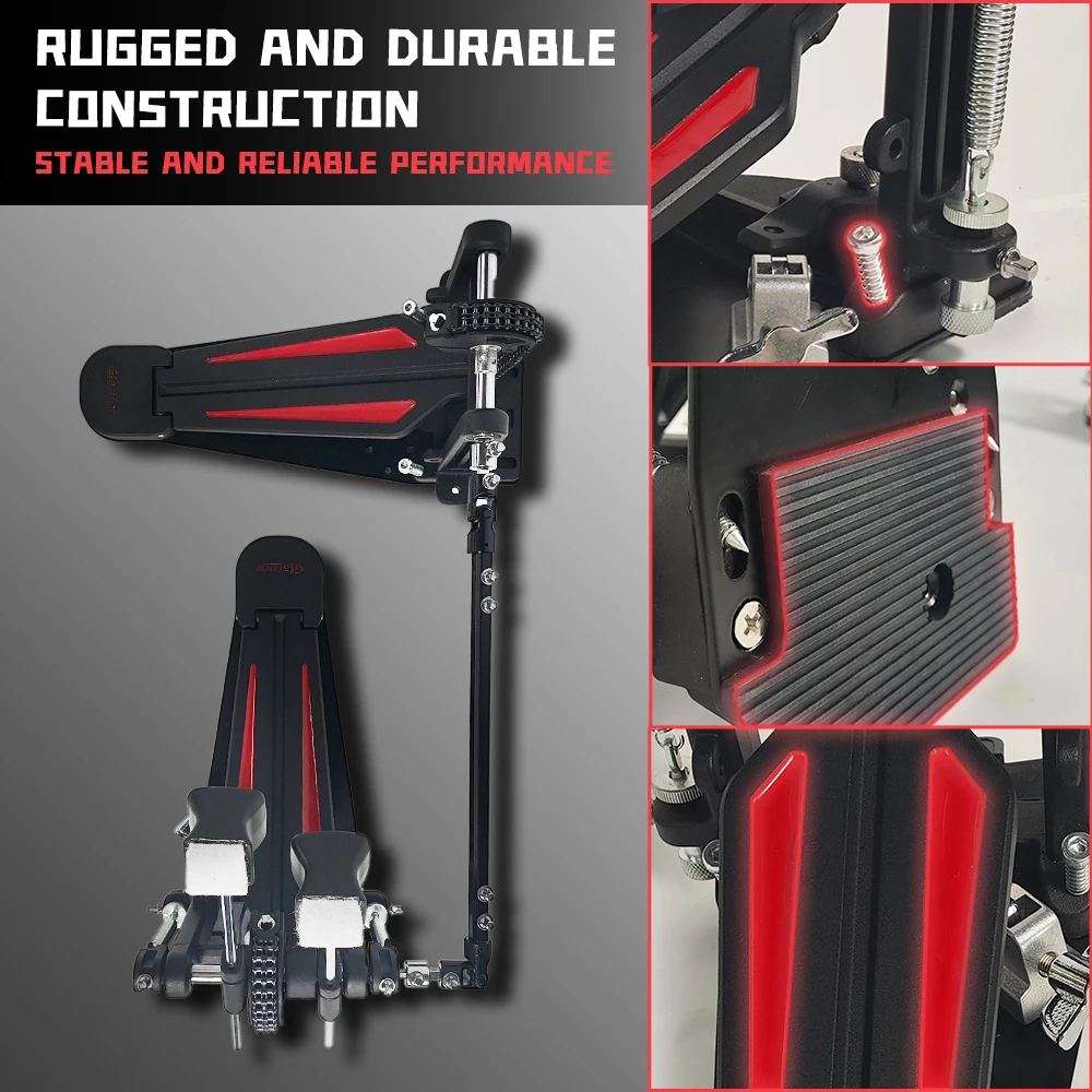 Double Bass Drum Pedal Kick Drum Pedal Double Chain Drive Adjustable Beater Head Bass Pedal For Drum