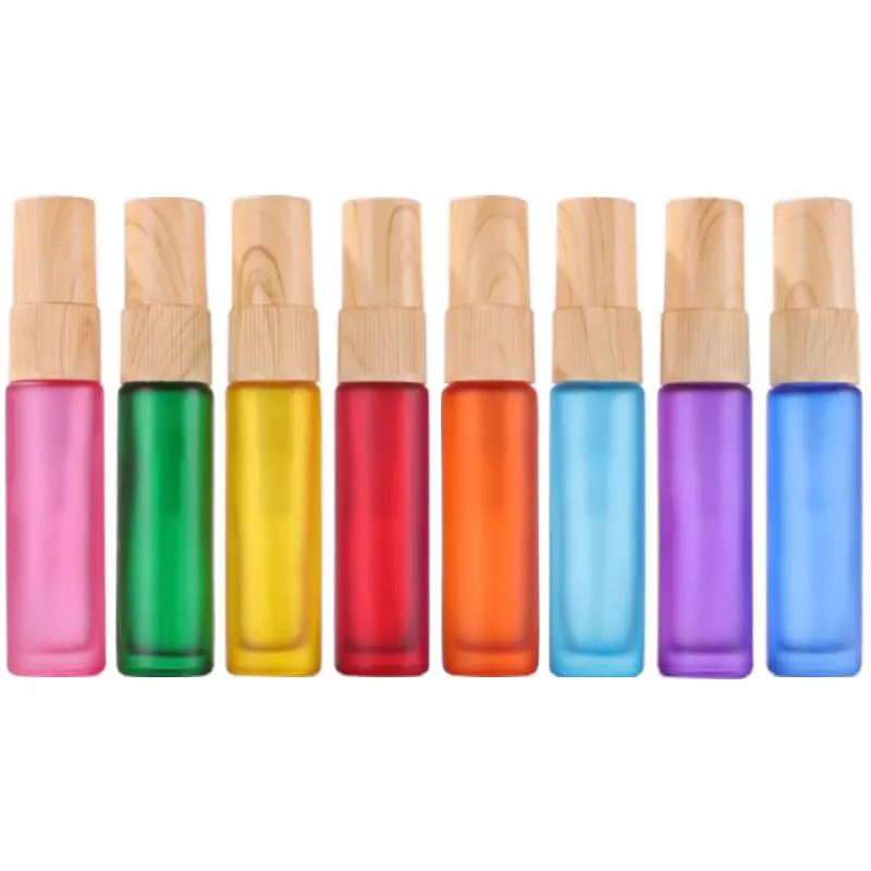 
LOW MOQ frost colorful 10ml roll on glass bottle with wood grain pump 