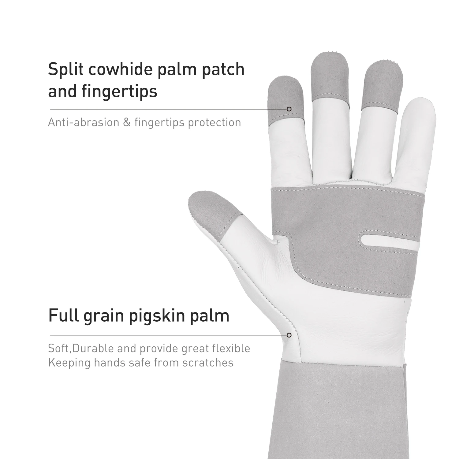 HANDLANDY In Stock Grey Cowhide Women Rose Pruning Long Sleeve Safety Yard Work Thorn Proof Leather Gardening Gloves