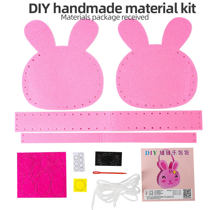 Children Beginners Educational Sewing DIY Handmade Gift Sticker Crafts Kits Animal Felt Bag Fabric Toys Sewing Kids Art