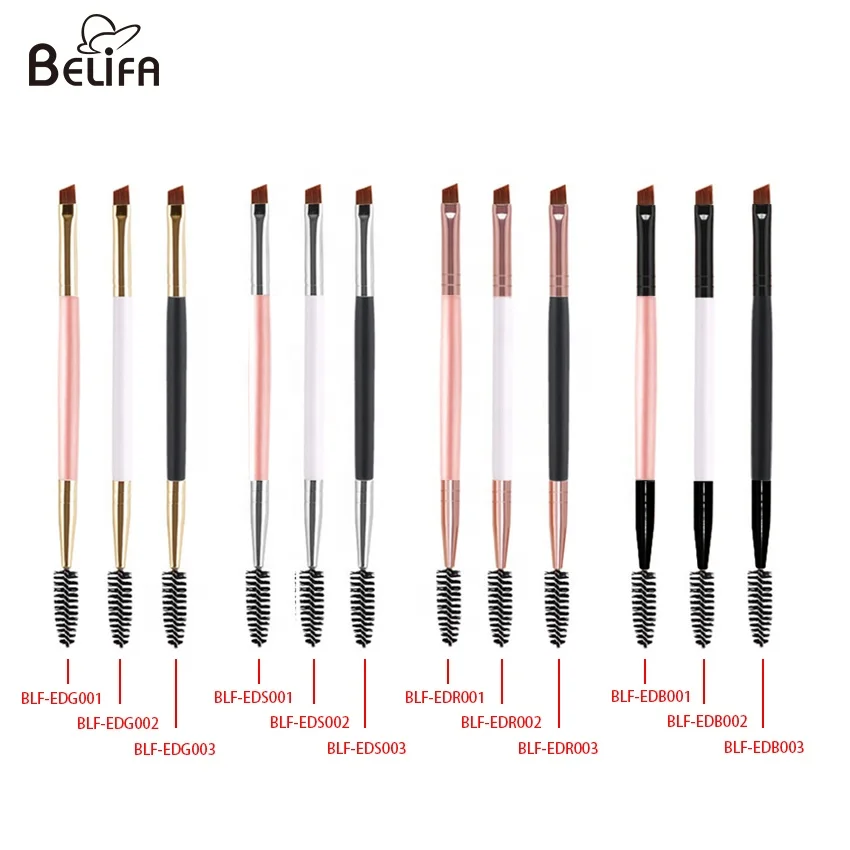Belifa private label  rose gold silver black double end head mascara eye angled eyebrow wand and eyelash spoolie makeup brush