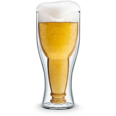 Customized Creative Transparent Heat-resistant Double Walled Glass Upside Down Beer Glass