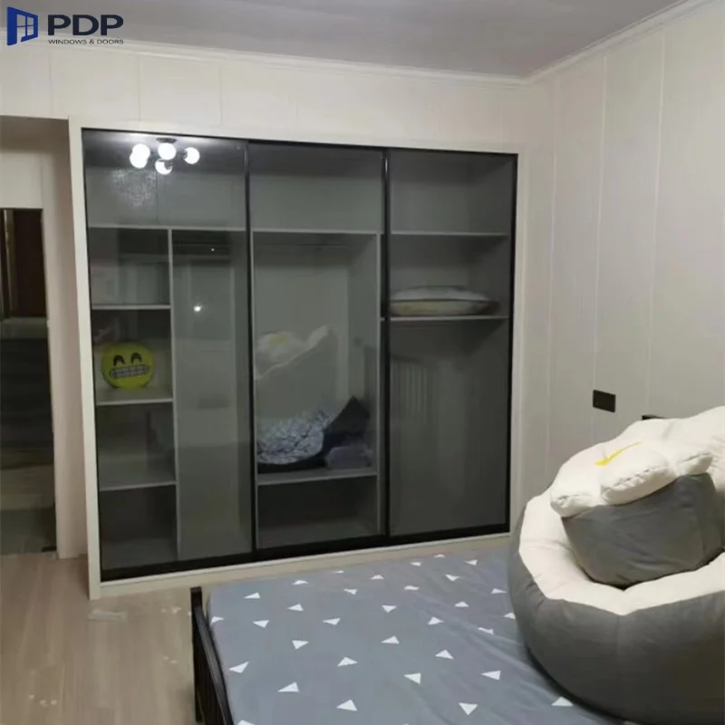 Minimalist Kitchen Balcony Partition Aluminum Alloy Rainbow Glass Door Extremely Narrow Hidden Frame Sliding Door Waterproof