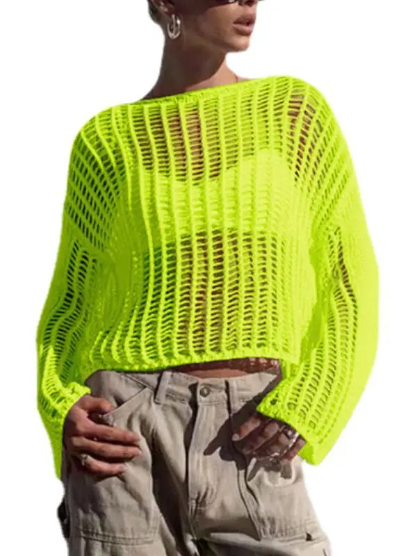 2024 Summer Cross-Border Knitted Sweater Personalized Sunscreen Blouse Solid Pattern Thin Long-Sleeved Top for Parties