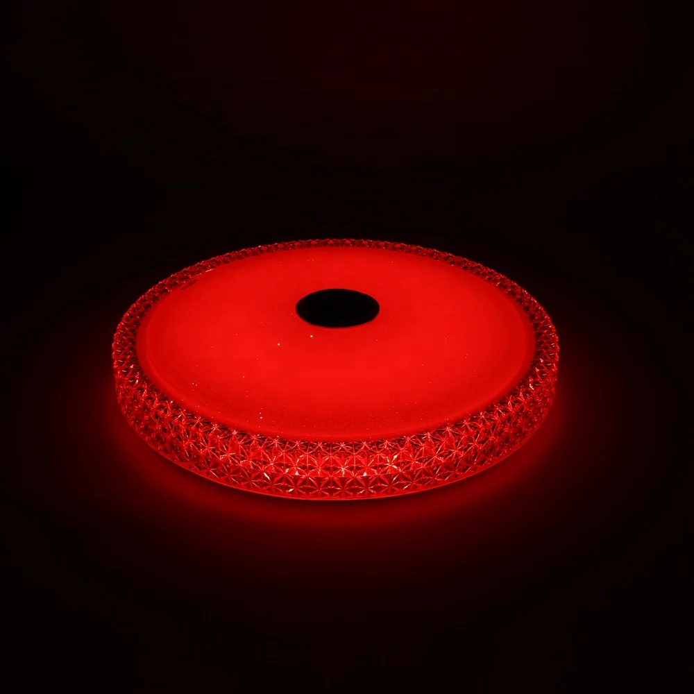 Cheap Price Smart Control RGB Yellow Crystal Ceiling Lamp LED Flush Mount Dimmable Light Fixture Blueteeth and Sound Speaker
