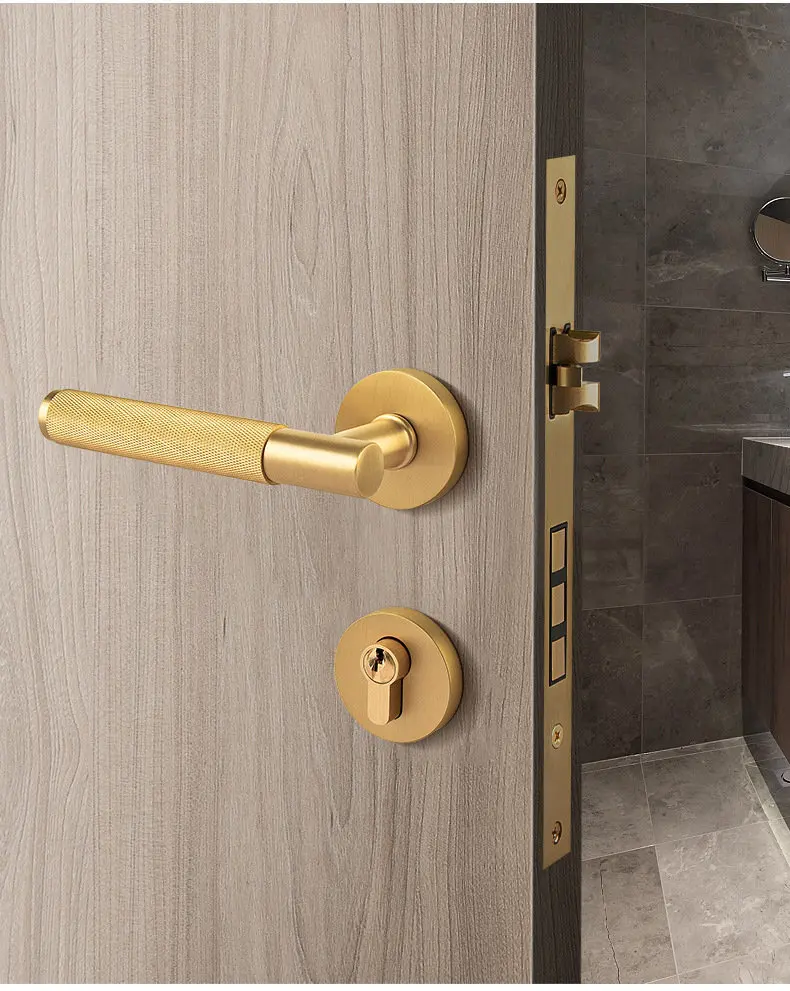 Luxury 304 Stainless Steel Knurled Black/Gold Round Bar Door Lock Hardware Interior Door Lever Pull Handle for Passage and Priva
