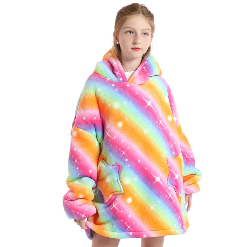 3d Premium Flannel Sweatshirt Custom Wearable Blanket Fleece Oversized Hoodie Blankets For Girls Boys Kids