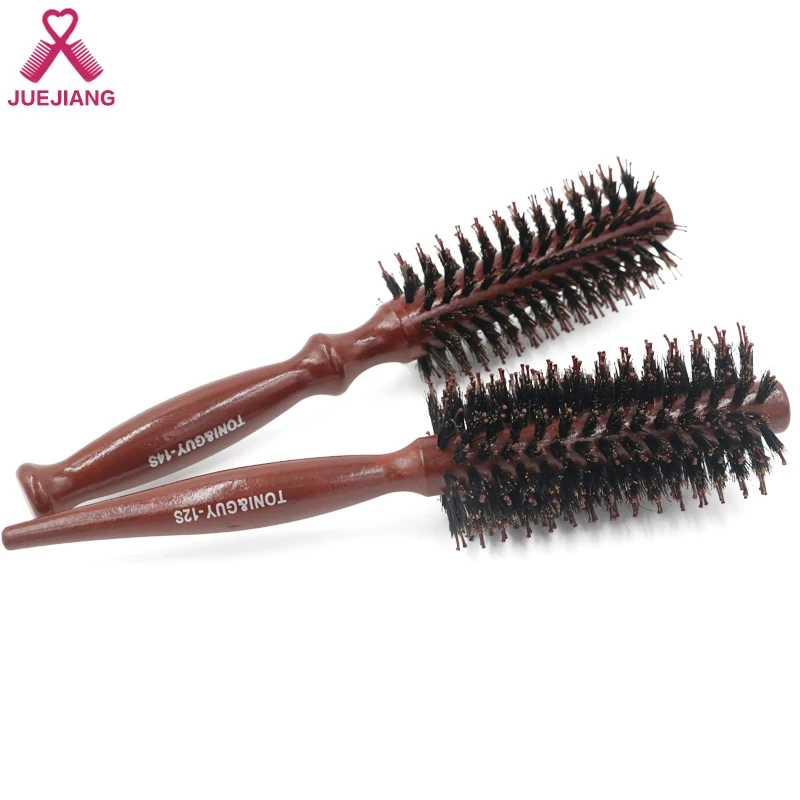 Hair Roller Brush Professional Barber Hairdressing Styling Tools For Curly Hair Wooden Handle Boar Bristles Round Hairbrush