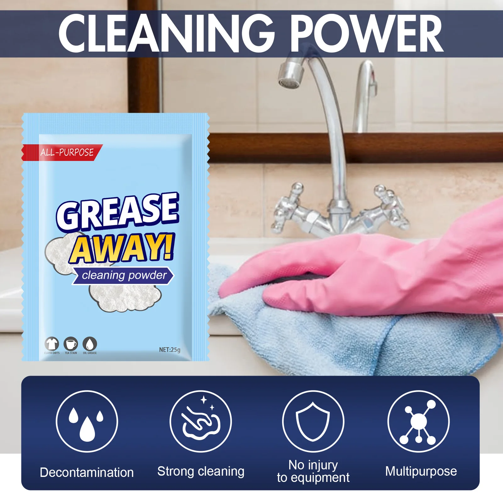 safe health Kitchen Decontamination Powder Clean Oil Stain Cleaning Powder Multipurpose Household Effective Grease Cleaner