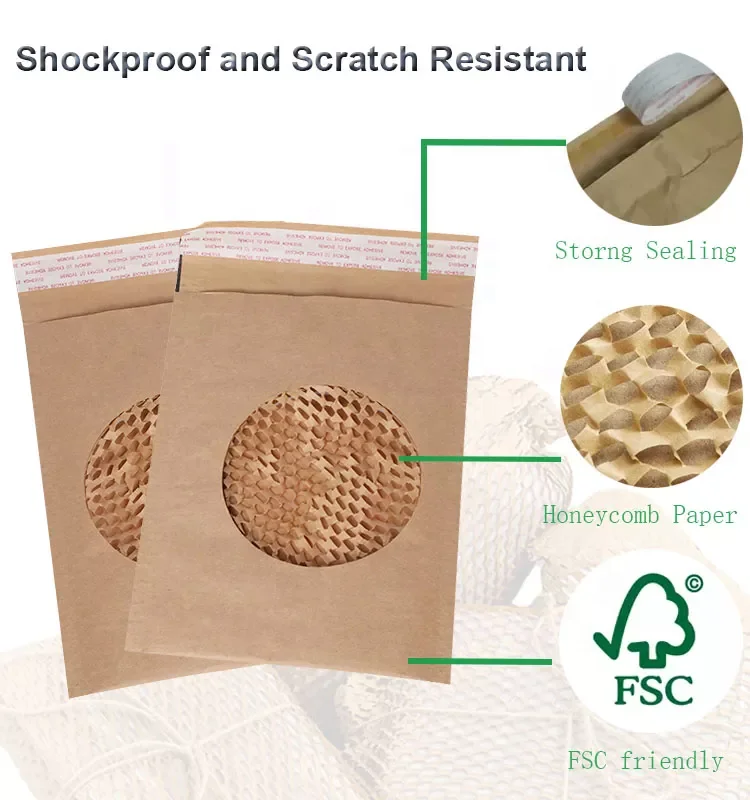 100% Recycled Biodegradable brown Kraft Paper #0 9x6 Inches Natural Honeycomb Padded Envelopes