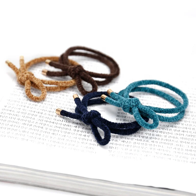 Ins Women Custom Elastic Winter Korea Knotted Fur Hair Ties Rubber Band Hair Scrunchies
