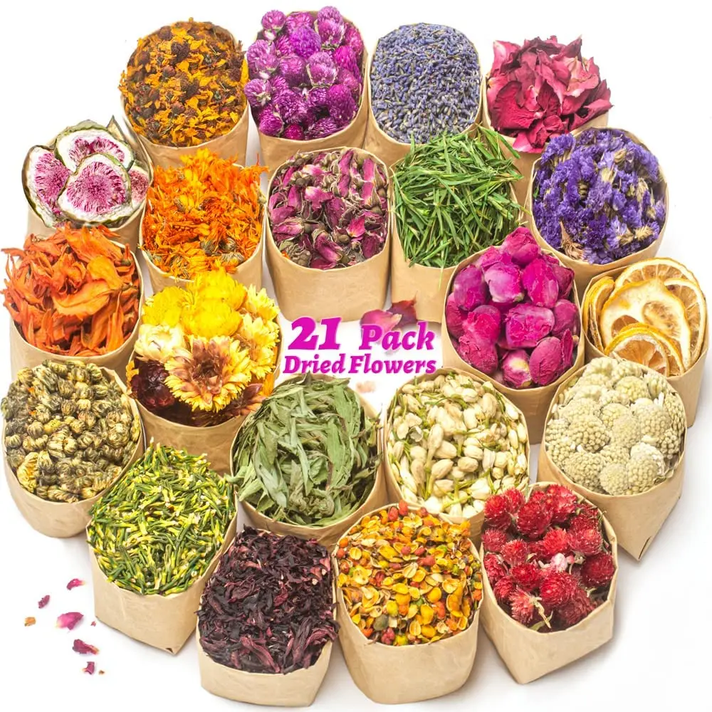LAVEVE Dried Flowers 100% Natural Dried Flowers Herbs Kit for Soap Making, DIY Candle, Bath, Resin Jewelry Making - Inc
