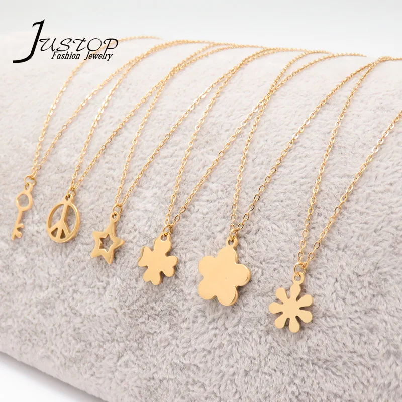  Simple pendant cute jewelry stainless steel gold flower