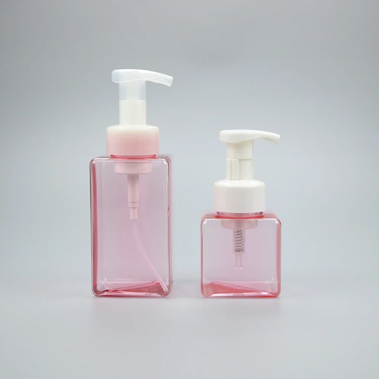 Custom PET PETG Plastic 250ml 450ml 500ml 650ml 250 450 650 ml Square Shape Foam Pump Soap Cleansing Bottles