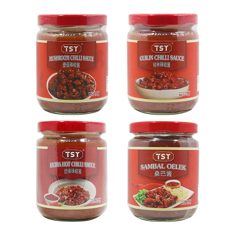 TSY Food Guangdong Factory Condiment Manufacturer 220 Kg 700Ml 500G 510G Halal Pepper Chinese Red Hot Chilli Sauce