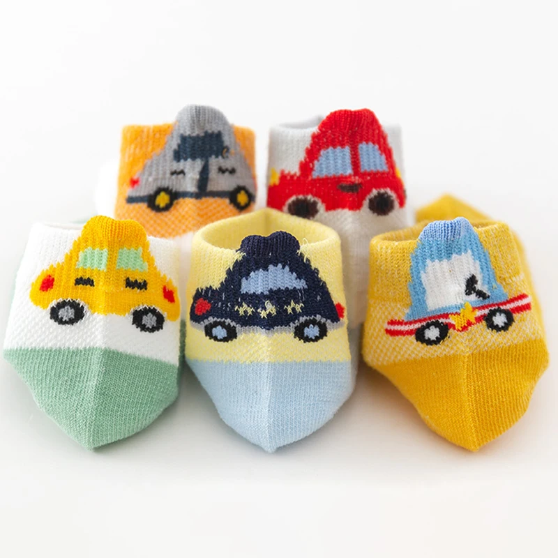 A130 High quality 5 Pairs/Set non-slip mesh baby socks cartoon 3D car cute breathable kids