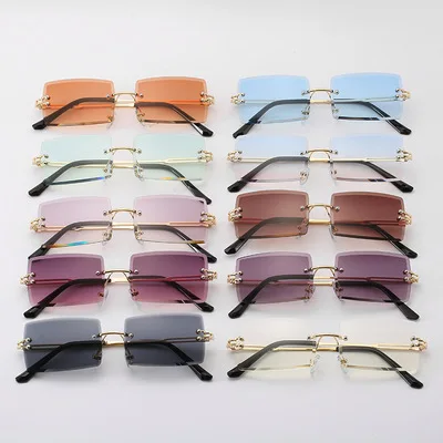 Custom 2022 Hot Sale Street Beat Sunglasses 2022 Women Fashion Rimless Square Sun Glasses